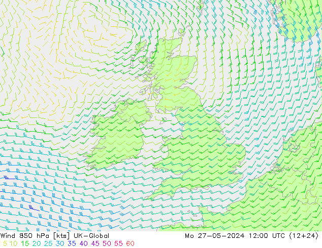 Wind 850 hPa UK-Global Mo 27.05.2024 12 UTC