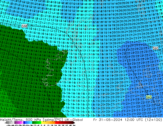 Height/Temp. 500 hPa UK-Global Sex 31.05.2024 12 UTC