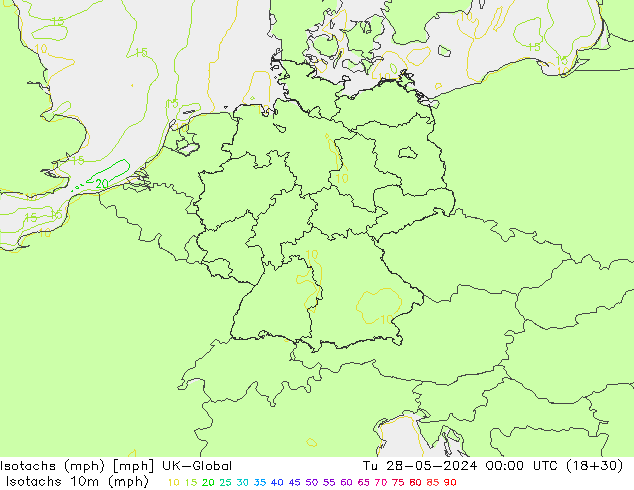 Isotachs (mph) UK-Global Út 28.05.2024 00 UTC