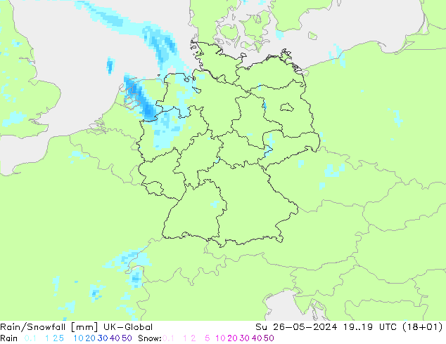 Rain/Snowfall UK-Global Dom 26.05.2024 19 UTC