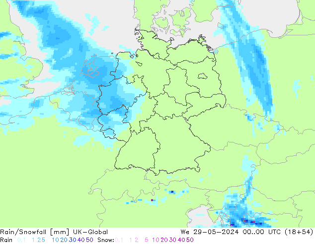 Regen/Sneeuwval UK-Global wo 29.05.2024 00 UTC