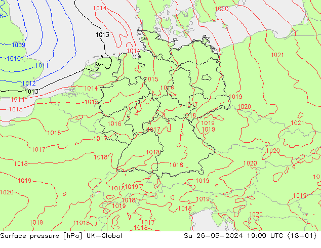 地面气压 UK-Global 星期日 26.05.2024 19 UTC