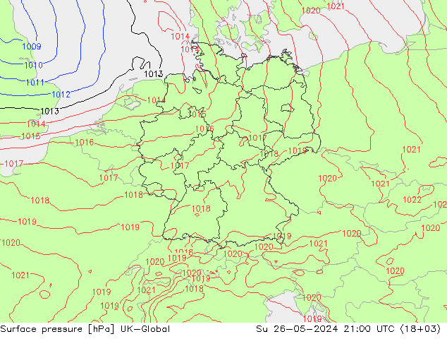 Surface pressure UK-Global Su 26.05.2024 21 UTC