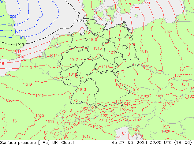 Surface pressure UK-Global Mo 27.05.2024 00 UTC