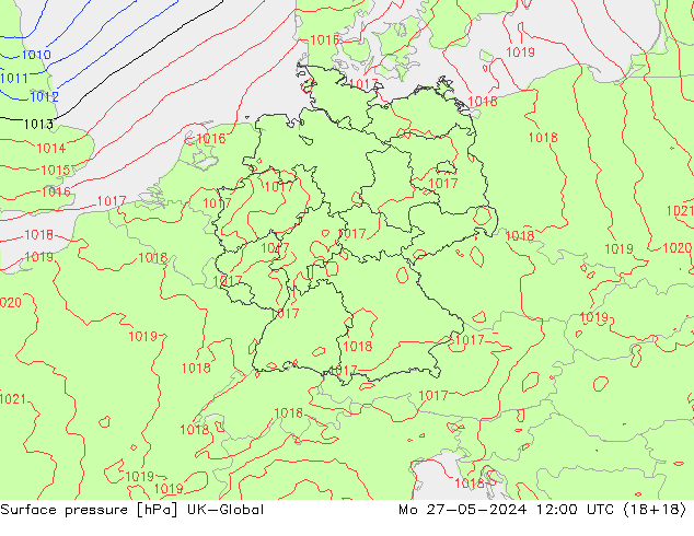 Presión superficial UK-Global lun 27.05.2024 12 UTC