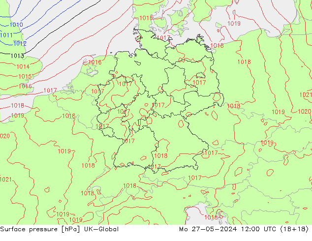 Surface pressure UK-Global Mo 27.05.2024 12 UTC