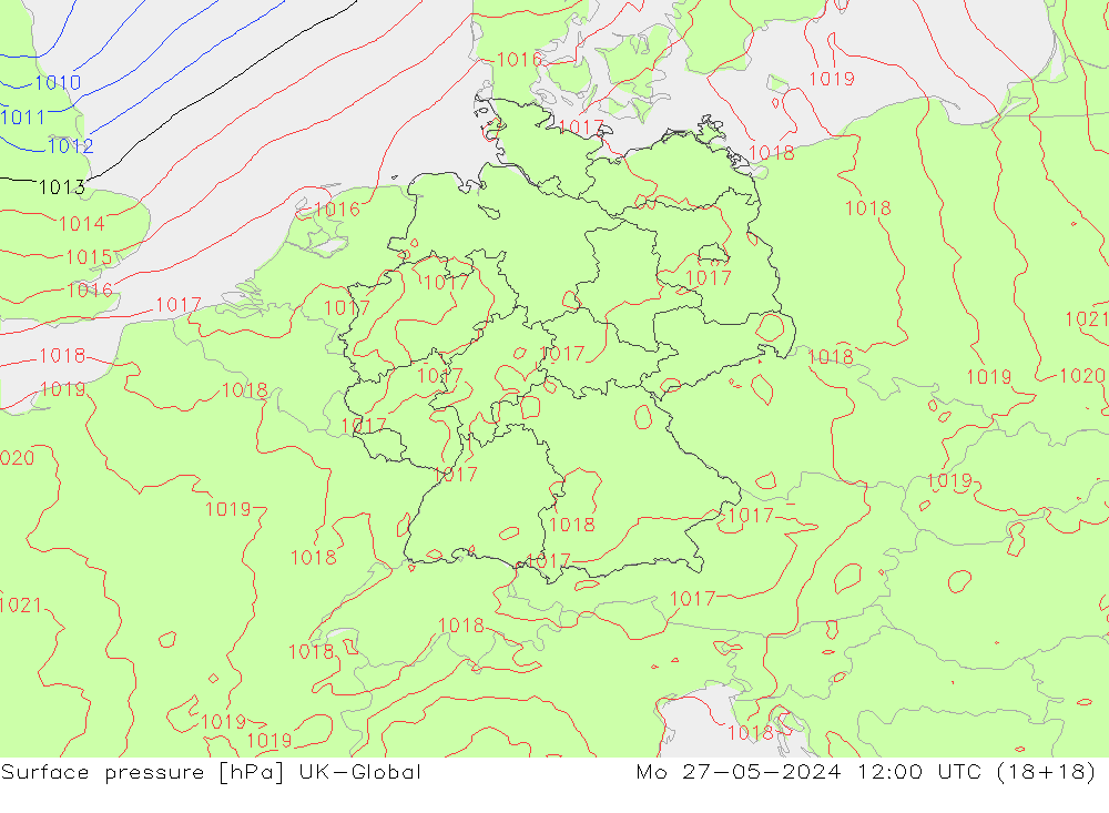 Presión superficial UK-Global lun 27.05.2024 12 UTC