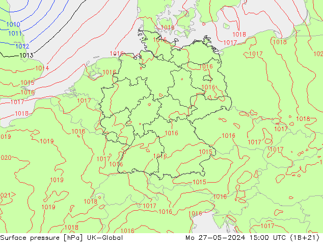 Surface pressure UK-Global Mo 27.05.2024 15 UTC