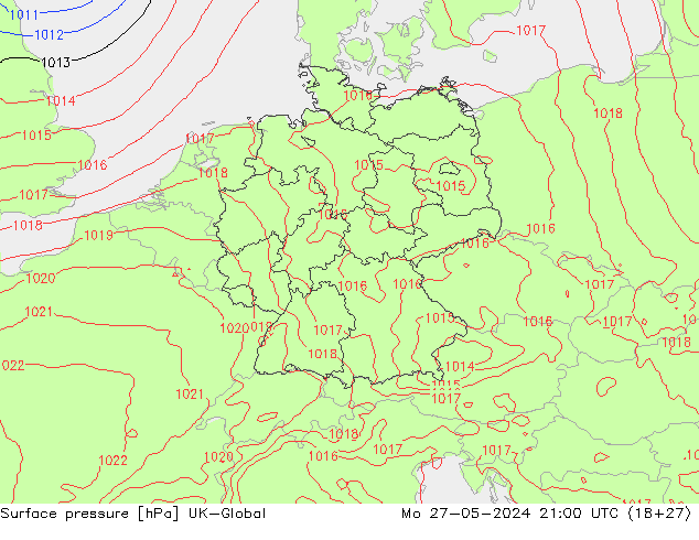 Pressione al suolo UK-Global lun 27.05.2024 21 UTC