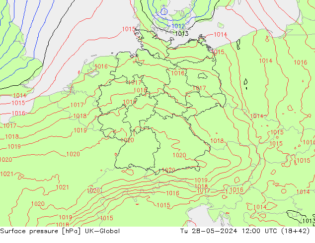 Pressione al suolo UK-Global mar 28.05.2024 12 UTC