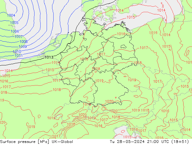 Presión superficial UK-Global mar 28.05.2024 21 UTC