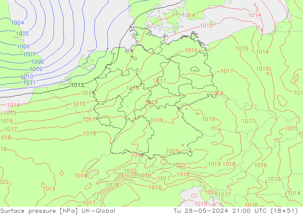 Pressione al suolo UK-Global mar 28.05.2024 21 UTC