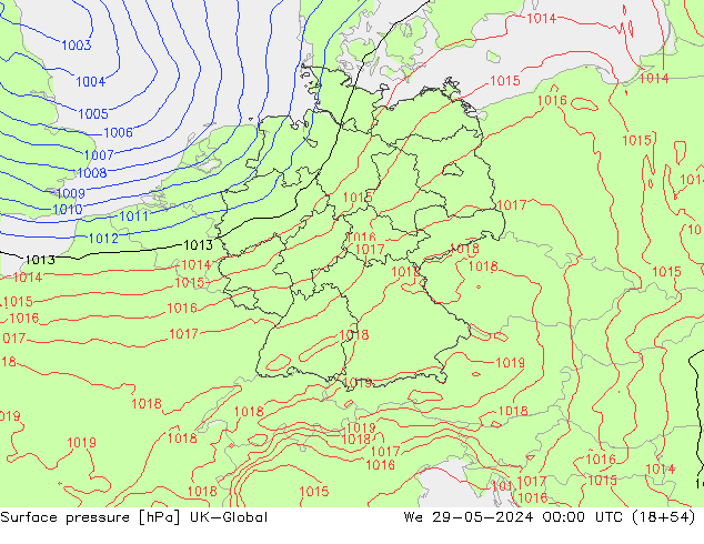 Surface pressure UK-Global We 29.05.2024 00 UTC