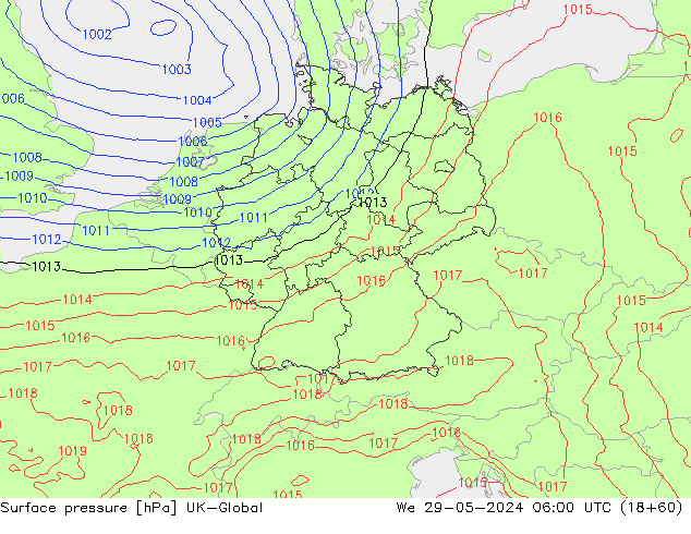 Surface pressure UK-Global We 29.05.2024 06 UTC