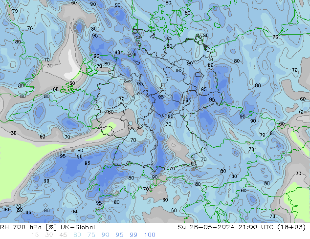 RH 700 hPa UK-Global nie. 26.05.2024 21 UTC