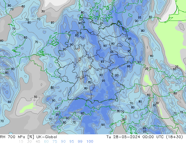 RH 700 hPa UK-Global Ter 28.05.2024 00 UTC