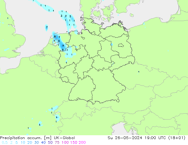 Totale neerslag UK-Global zo 26.05.2024 19 UTC