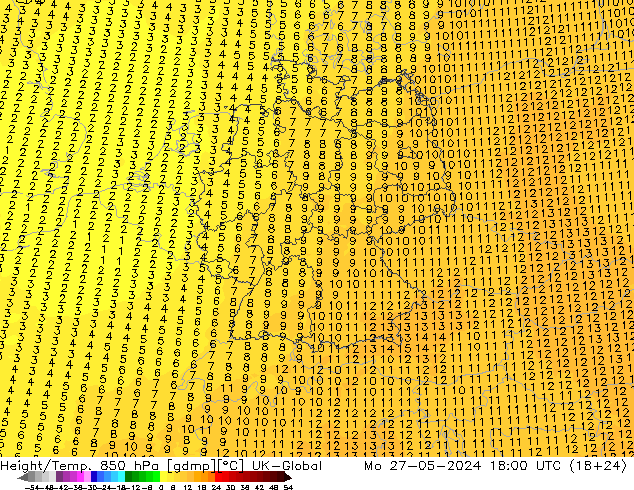 Yükseklik/Sıc. 850 hPa UK-Global Pzt 27.05.2024 18 UTC