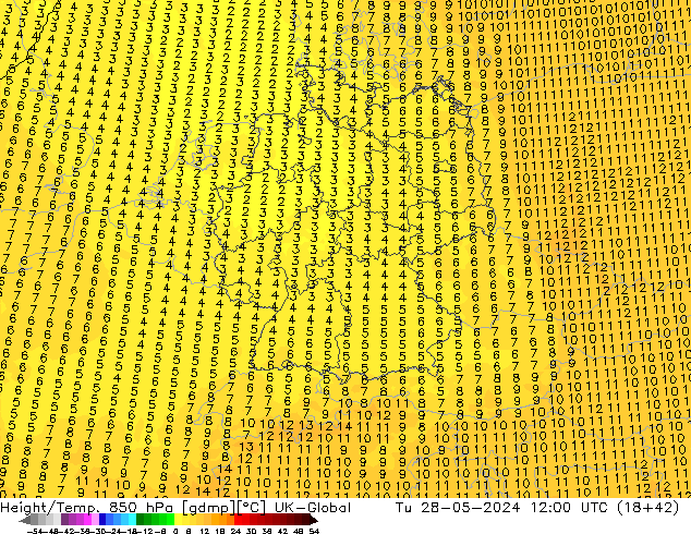 Height/Temp. 850 hPa UK-Global Tu 28.05.2024 12 UTC