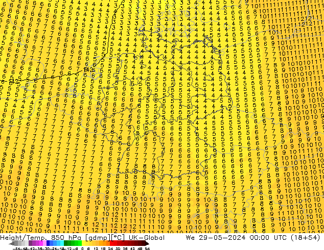 Yükseklik/Sıc. 850 hPa UK-Global Çar 29.05.2024 00 UTC