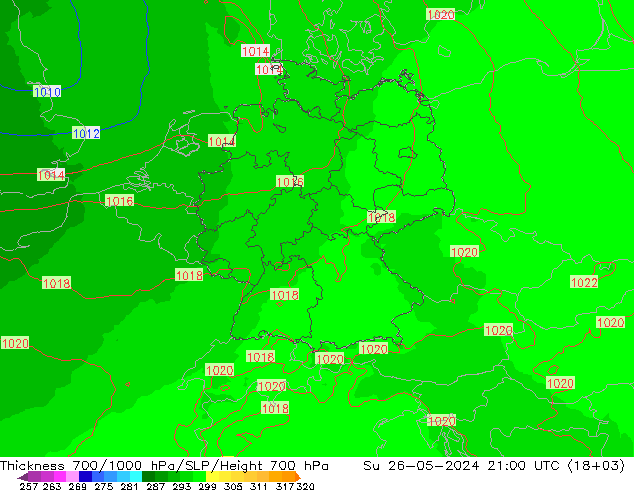 700-1000 hPa Kalınlığı UK-Global Paz 26.05.2024 21 UTC