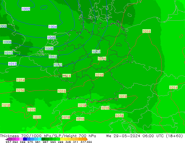 Thck 700-1000 hPa UK-Global We 29.05.2024 06 UTC