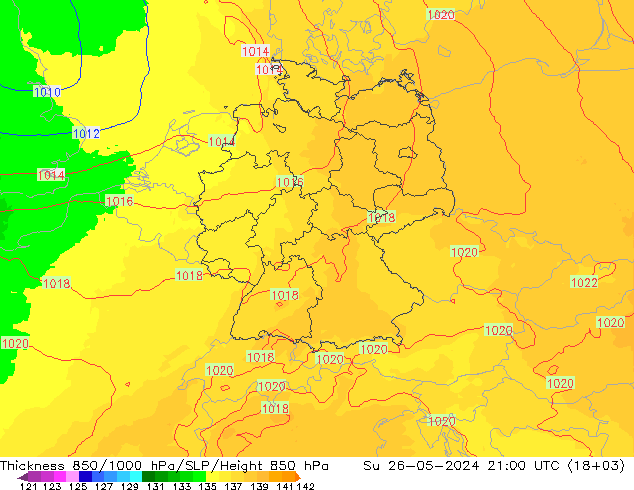 Thck 850-1000 hPa UK-Global Dom 26.05.2024 21 UTC