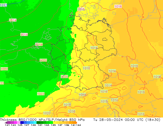 Thck 850-1000 hPa UK-Global mar 28.05.2024 00 UTC