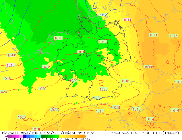 Thck 850-1000 hPa UK-Global Út 28.05.2024 12 UTC
