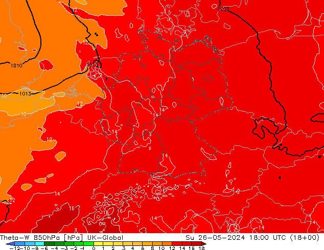 Theta-W 850hPa UK-Global dim 26.05.2024 18 UTC