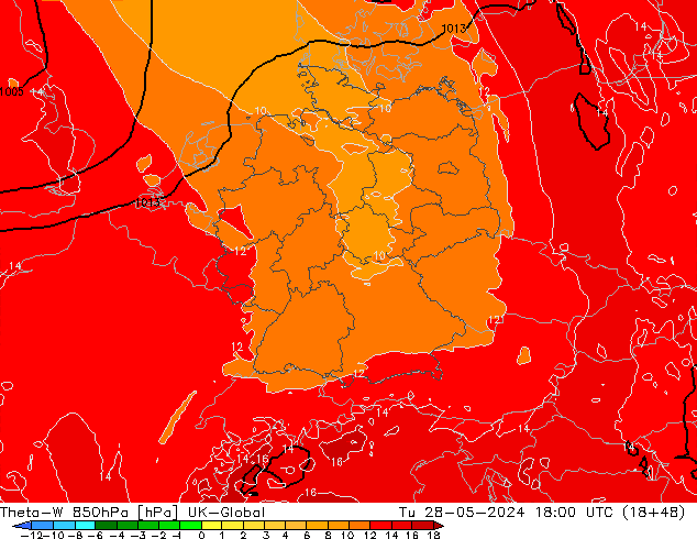 Theta-W 850hPa UK-Global  28.05.2024 18 UTC