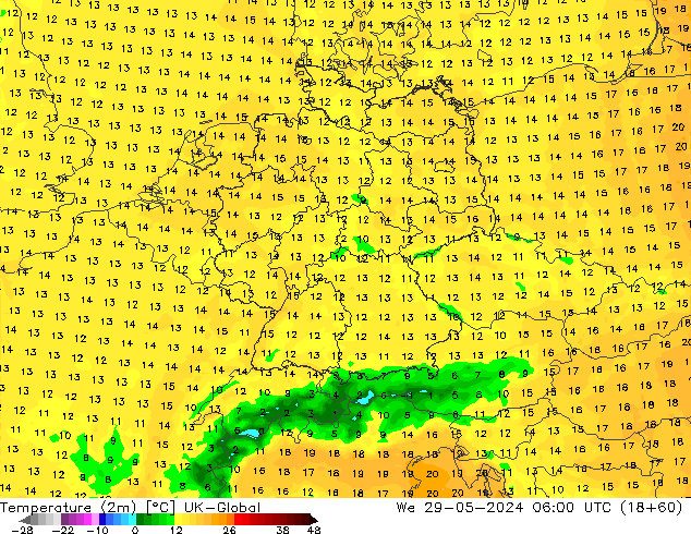 Sıcaklık Haritası (2m) UK-Global Çar 29.05.2024 06 UTC