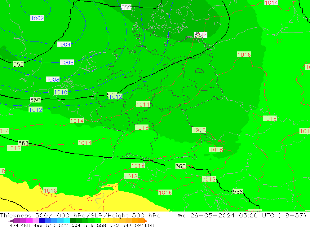 Thck 500-1000hPa UK-Global Qua 29.05.2024 03 UTC