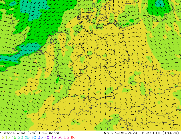 Surface wind UK-Global Mo 27.05.2024 18 UTC