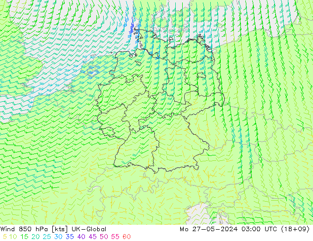 wiatr 850 hPa UK-Global pon. 27.05.2024 03 UTC