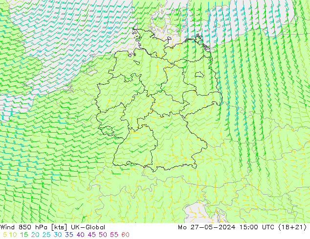 Wind 850 hPa UK-Global ma 27.05.2024 15 UTC