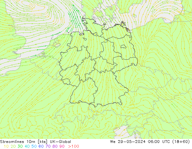 Streamlines 10m UK-Global We 29.05.2024 06 UTC