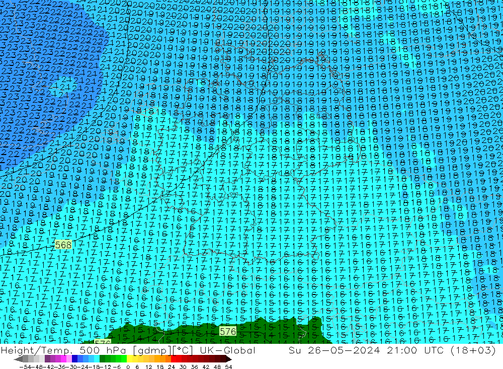 Height/Temp. 500 hPa UK-Global 星期日 26.05.2024 21 UTC