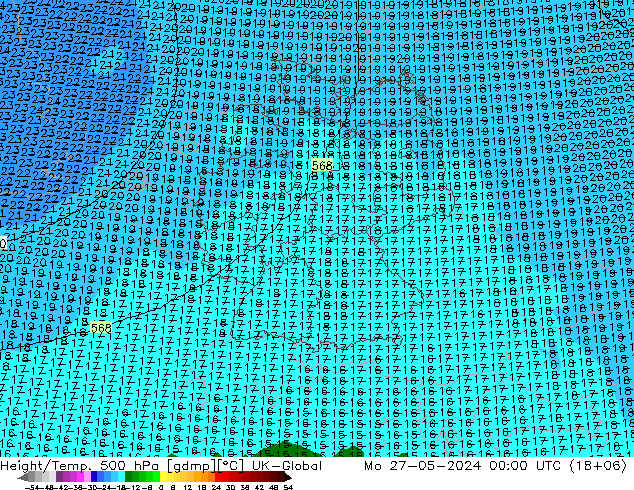 Geop./Temp. 500 hPa UK-Global lun 27.05.2024 00 UTC