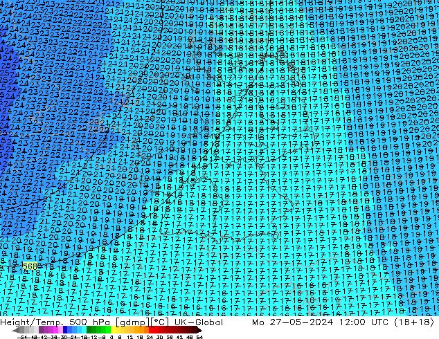 Height/Temp. 500 hPa UK-Global Mo 27.05.2024 12 UTC