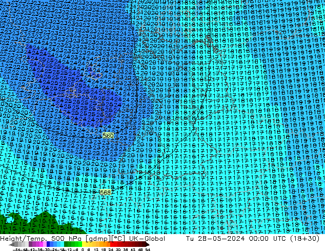 Géop./Temp. 500 hPa UK-Global mar 28.05.2024 00 UTC