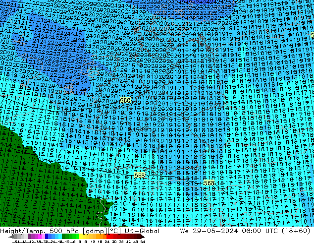 Height/Temp. 500 hPa UK-Global We 29.05.2024 06 UTC