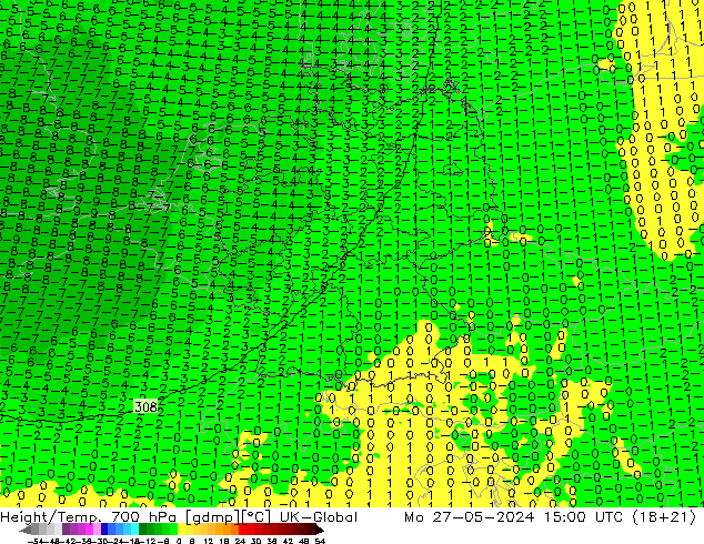 Hoogte/Temp. 700 hPa UK-Global ma 27.05.2024 15 UTC