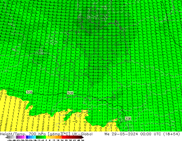 Hoogte/Temp. 700 hPa UK-Global wo 29.05.2024 00 UTC