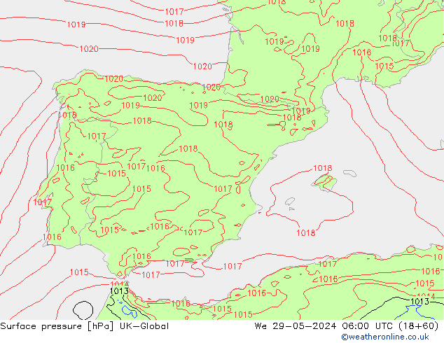 pressão do solo UK-Global Qua 29.05.2024 06 UTC