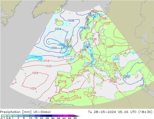 Precipitation UK-Global Tu 28.05.2024 06 UTC