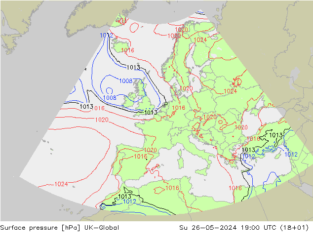 Atmosférický tlak UK-Global Ne 26.05.2024 19 UTC