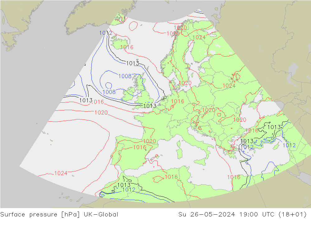 Surface pressure UK-Global Su 26.05.2024 19 UTC