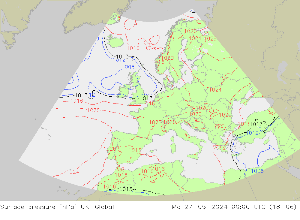 Pressione al suolo UK-Global lun 27.05.2024 00 UTC