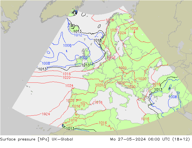 Surface pressure UK-Global Mo 27.05.2024 06 UTC